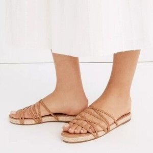 Madewell women Tan Woven Leather Strappy Kathryn Espadrille Slide Sandals